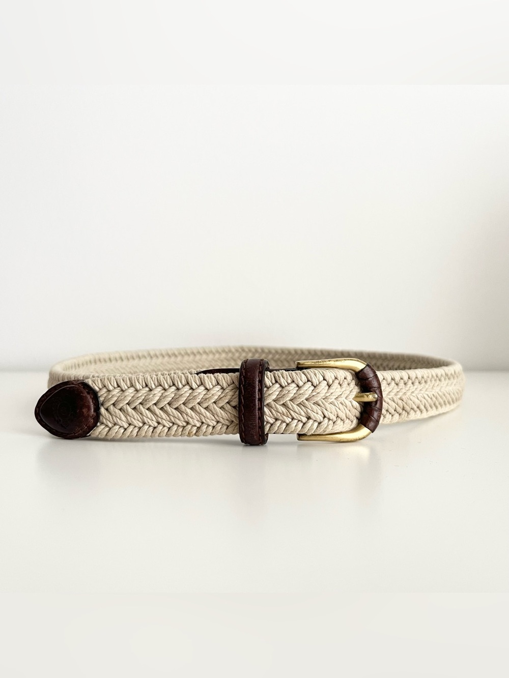 Vintage Liz Claiborne Women's Rope & Leather Belt Beige Brown 30 inches Neutral